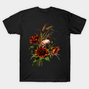 Poppies And Wheat Botanical Art Vector T-Shirt